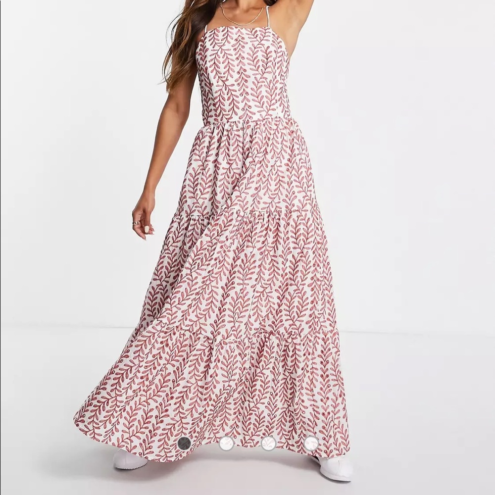 Red floral maxi lace-up back Mango dress NWT